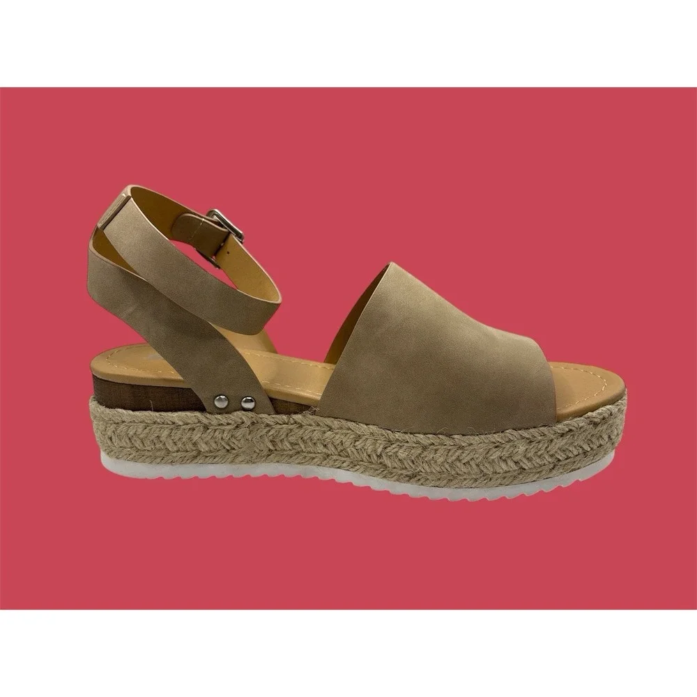 SODA Topic-S Tan Platform Espadrille Sandals‎ Size 12M Ankle Strap NEW
